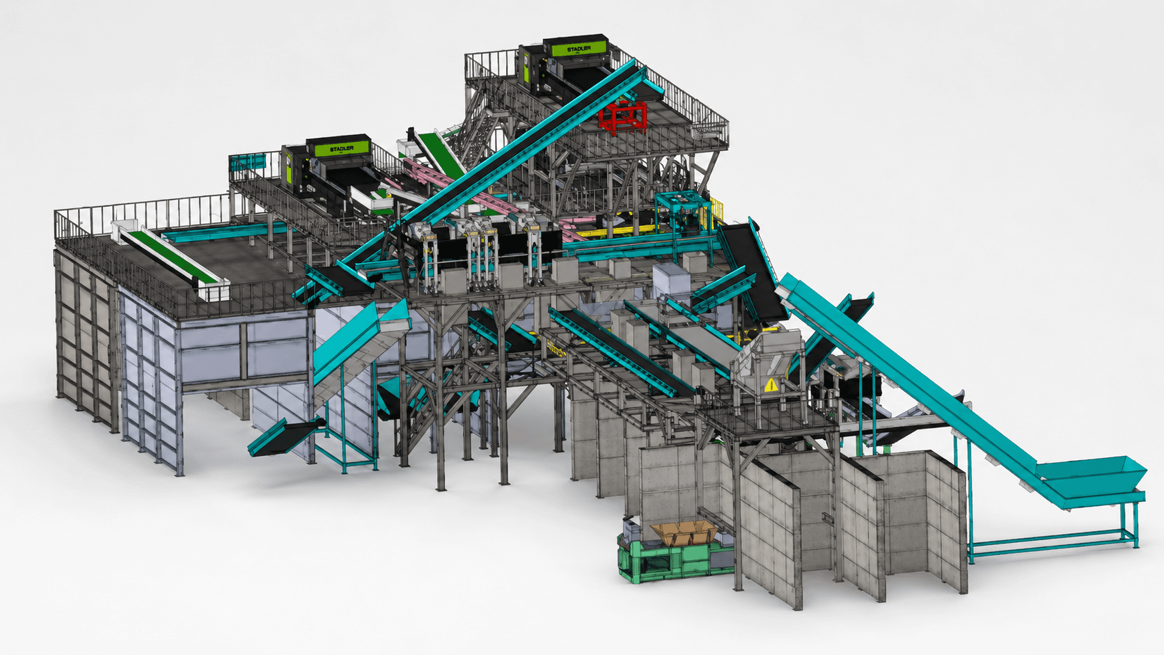 新莊區域性資源循環中心 BIM 3D 模型,顯示綜合資收分選產線立體布局